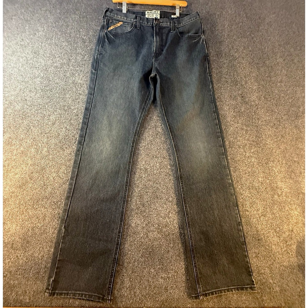 Ariat Men's Slim Fit Straight Leg Blue Dark Wash Denim Jeans Classic Rise